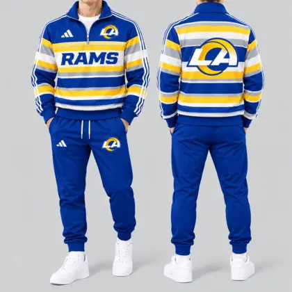 Los Angeles Rams | Premium NFL Vintage Horizontal Stripe Quarter Zip Tracksuit NTH1