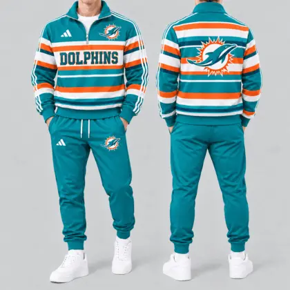 Miami Dolphins | Premium NFL Vintage Horizontal Stripe Quarter Zip Tracksuit NTH1