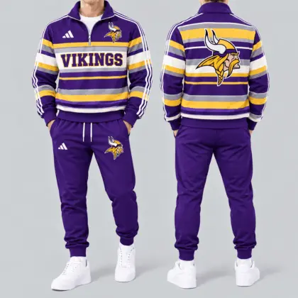 Minnesota Vikings | Premium NFL Vintage Horizontal Stripe Quarter Zip Tracksuit NTH1