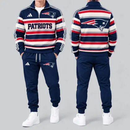 New England Patriots | Premium NFL Vintage Horizontal Stripe Quarter Zip Tracksuit NTH1