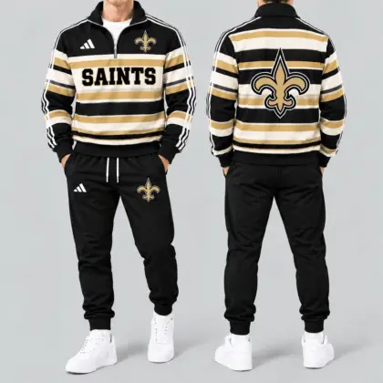 New Orleans Saints | Premium NFL Vintage Horizontal Stripe Quarter Zip Tracksuit NTH1