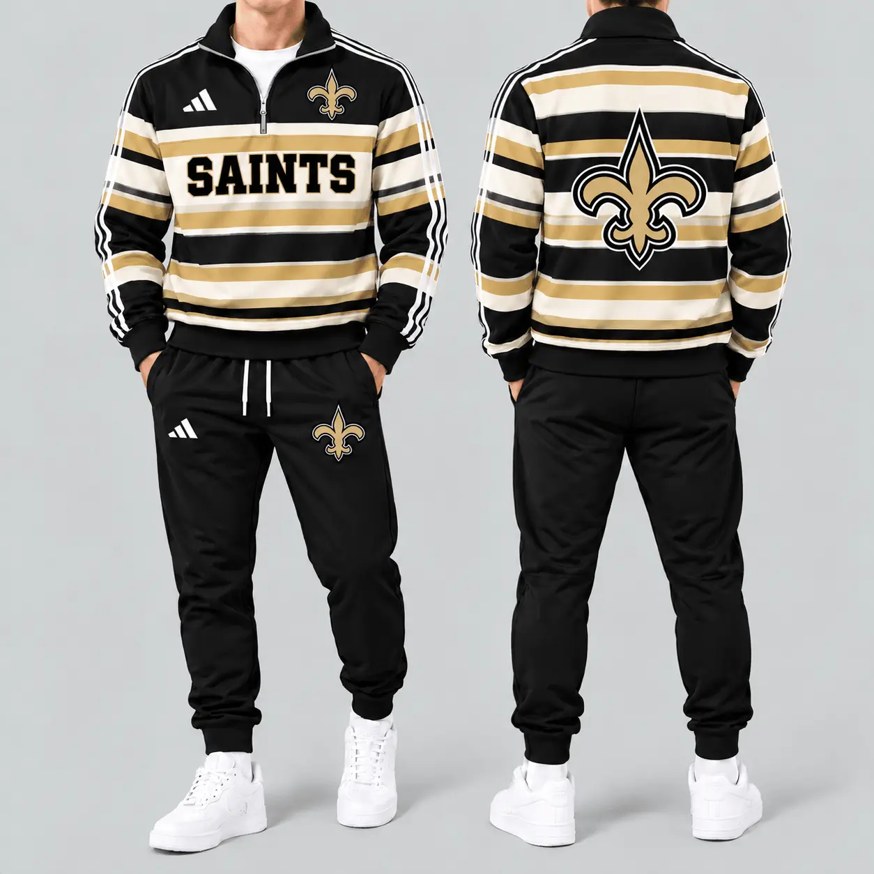 New Orleans Saints | Premium NFL Vintage Horizontal Stripe Quarter Zip Tracksuit NTH1