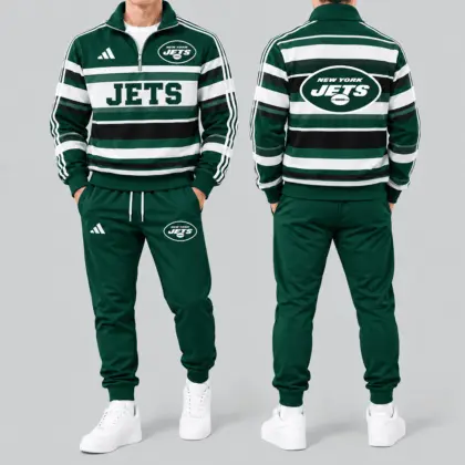 New York Jets | Premium NFL Vintage Horizontal Stripe Quarter Zip Tracksuit NTH1