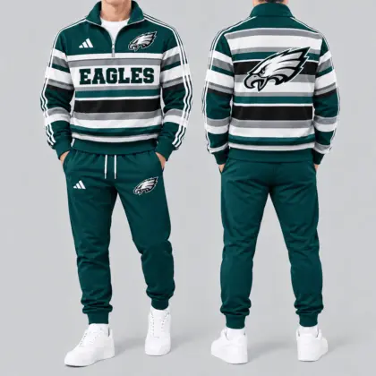 Philadelphia Eagles | Premium NFL Vintage Horizontal Stripe Quarter Zip Tracksuit NTH1