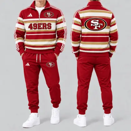 San Francisco 49ers | Premium NFL Vintage Horizontal Stripe Quarter Zip Tracksuit NTH1