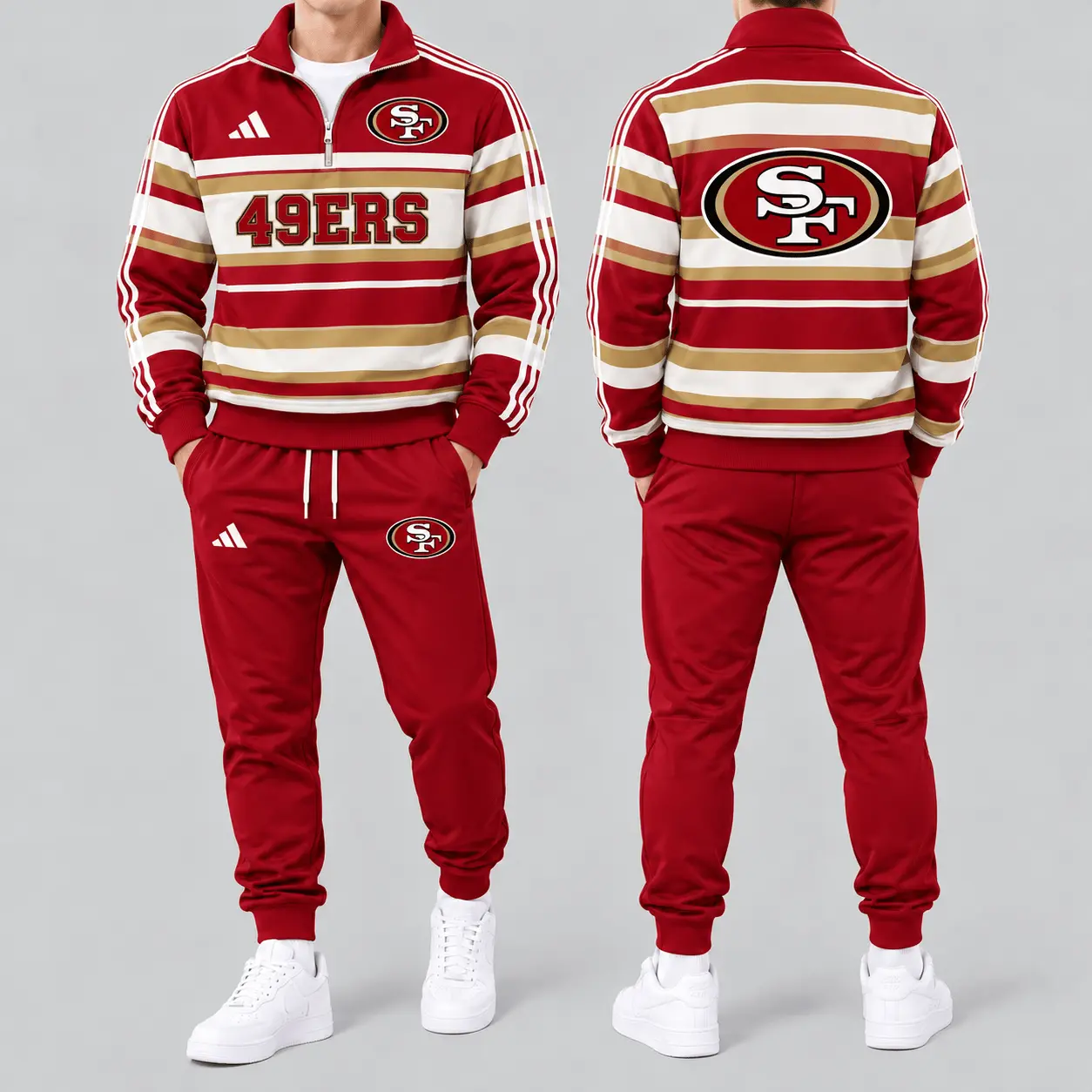 San Francisco 49ers | Premium NFL Vintage Horizontal Stripe Quarter Zip Tracksuit NTH1