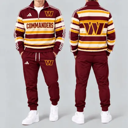 Washington Commanders | Premium NFL Vintage Horizontal Stripe Quarter Zip Tracksuit NTH1