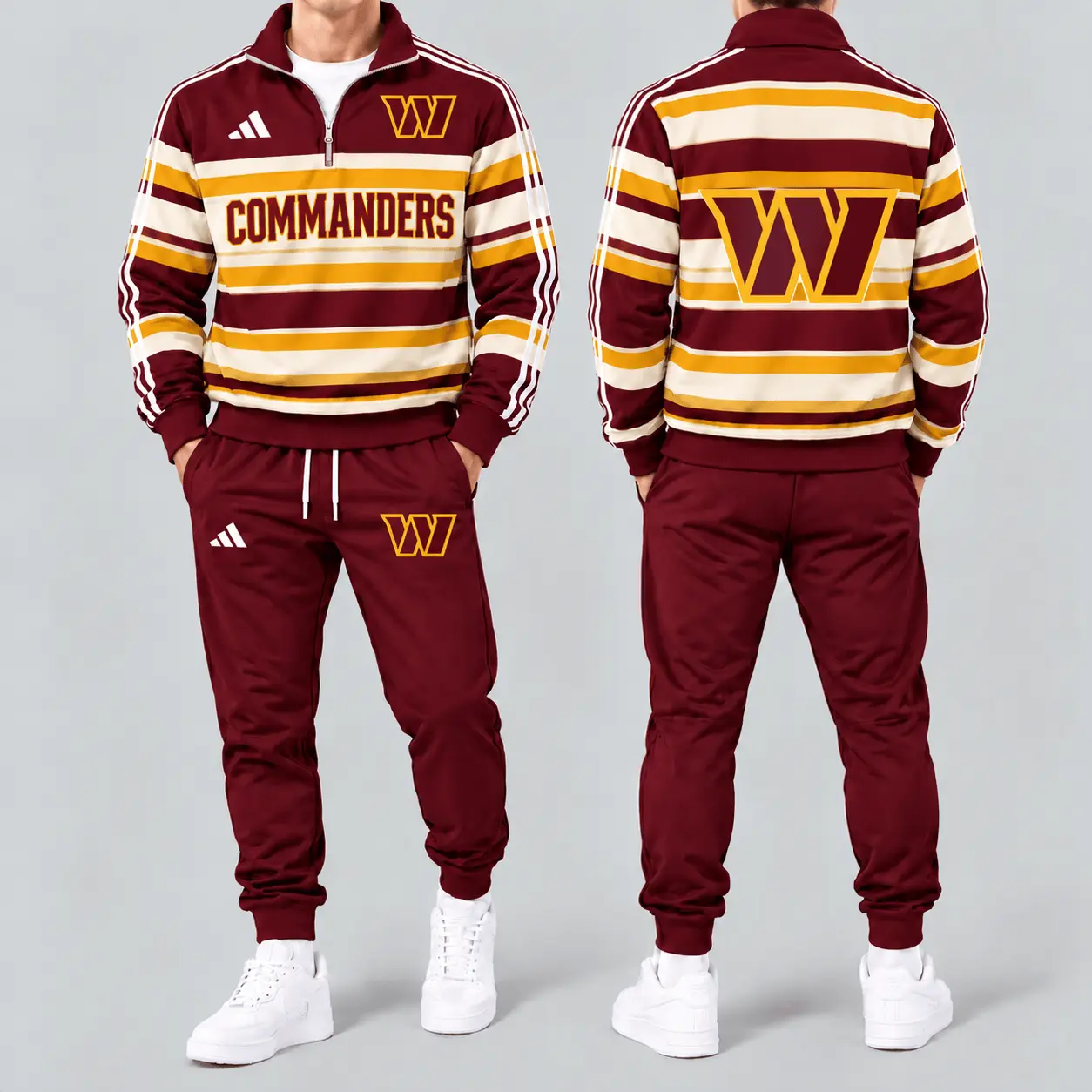 Washington Commanders | Premium NFL Vintage Horizontal Stripe Quarter Zip Tracksuit NTH1