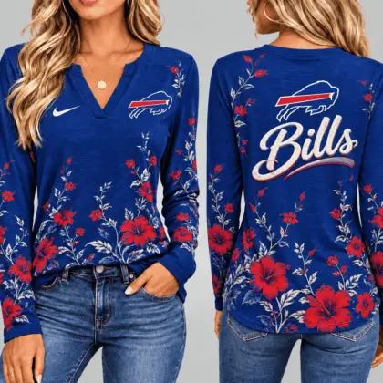 Buffalo Bills | Premium NFL Vintage Floral V-Neck Long Sleeve Fan Shirt