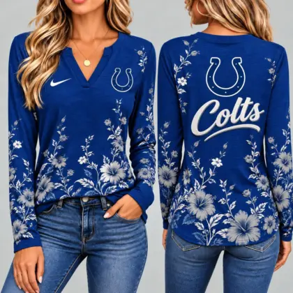 Indianapolis Colts | Premium NFL Vintage Floral V-Neck Long Sleeve Fan Shirt