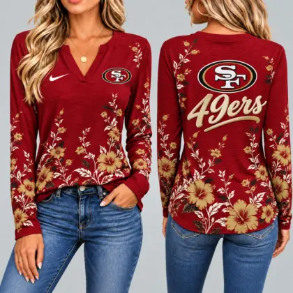 San Francisco 49ers | Premium NFL Vintage Floral V-Neck Long Sleeve Fan Shirt