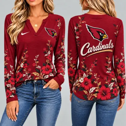 Arizona Cardinals | Premium NFL Vintage Floral V-Neck Long Sleeve Fan Shirt