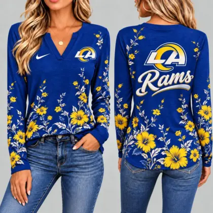 Los Angeles Rams | Premium NFL Vintage Floral V-Neck Long Sleeve Fan Shirt