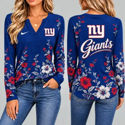 New York Giants | Premium NFL Vintage Floral V-Neck Long Sleeve Fan Shirt