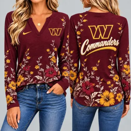 Washington Commanders | Premium NFL Vintage Floral V-Neck Long Sleeve Fan Shirt