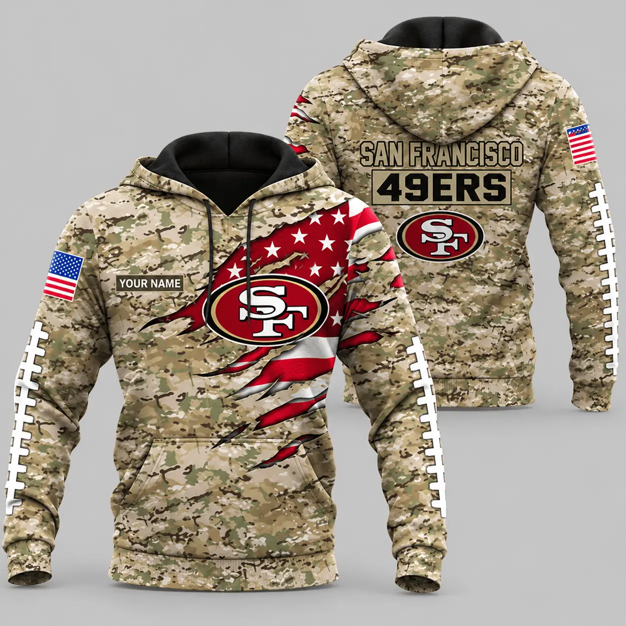 San Francisco 49ers | NFL Camo Flag Claw Mark Hoodie TD