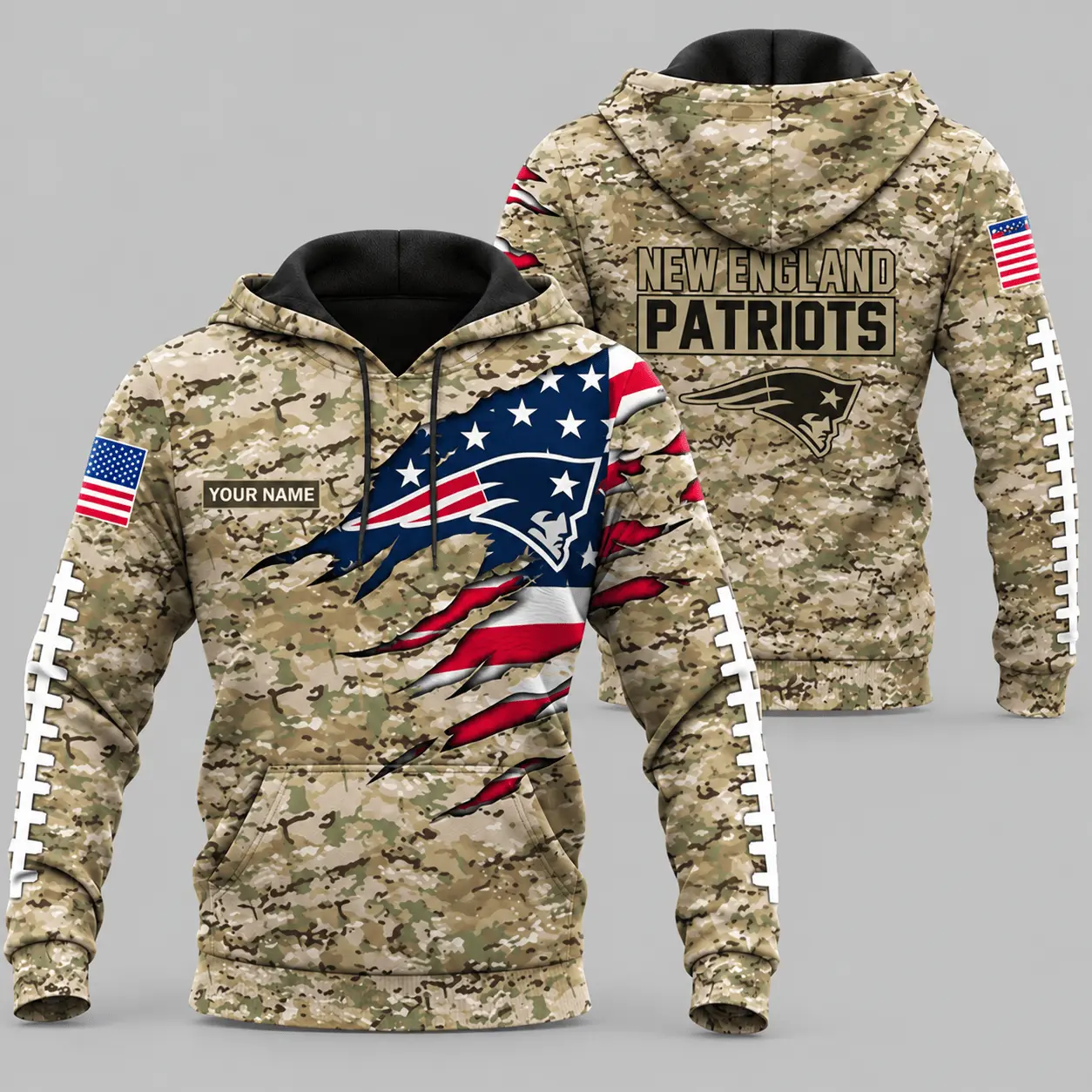 New England Patriots | NFL Camo Flag Claw Mark Hoodie TD