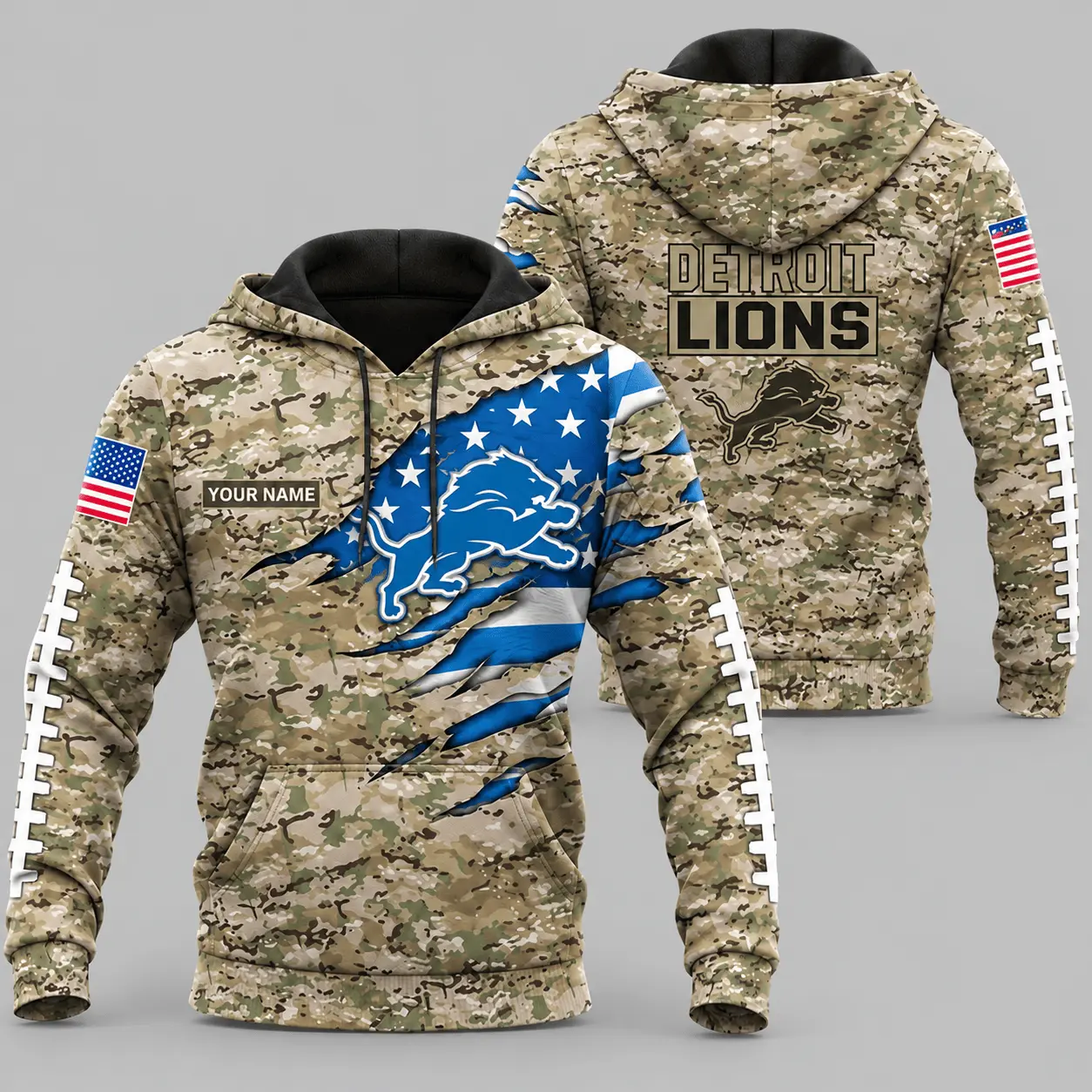 Detroit Lions | NFL Camo Flag Claw Mark Hoodie TD