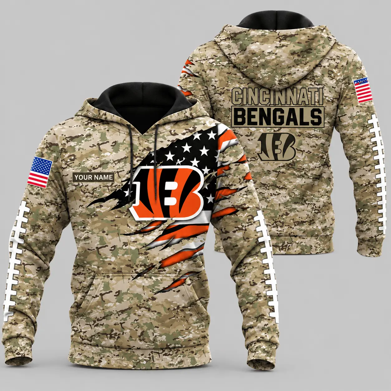 Cincinnati Bengals | NFL Camo Flag Claw Mark Hoodie TD