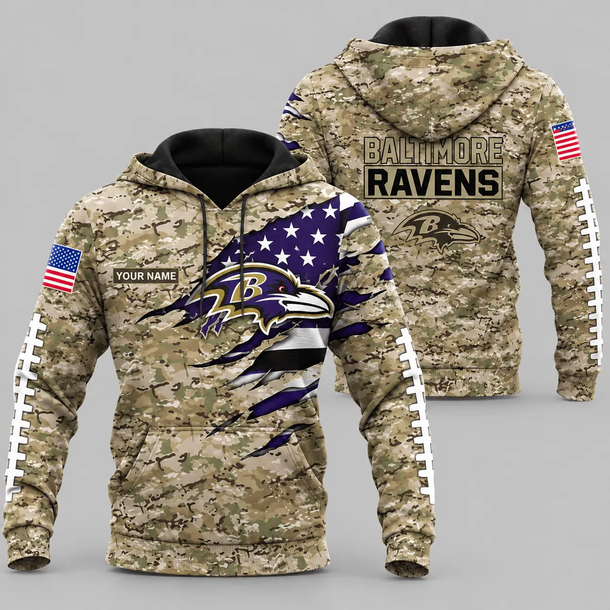 Baltimore Ravens | NFL Camo Flag Claw Mark Hoodie TD