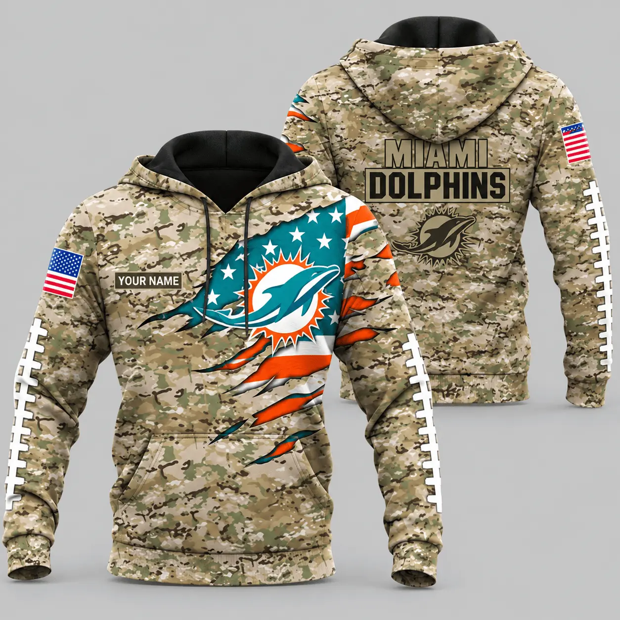 Miami Dolphins | NFL Camo Flag Claw Mark Hoodie TD