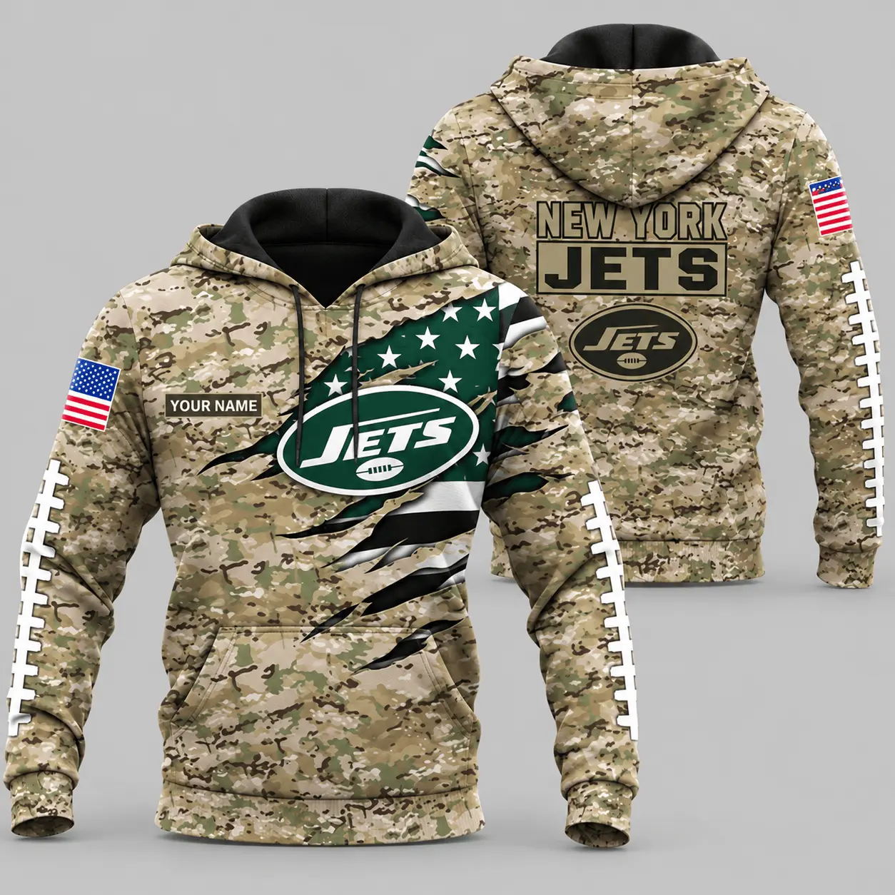 New York Jets | NFL Camo Flag Claw Mark Hoodie TD