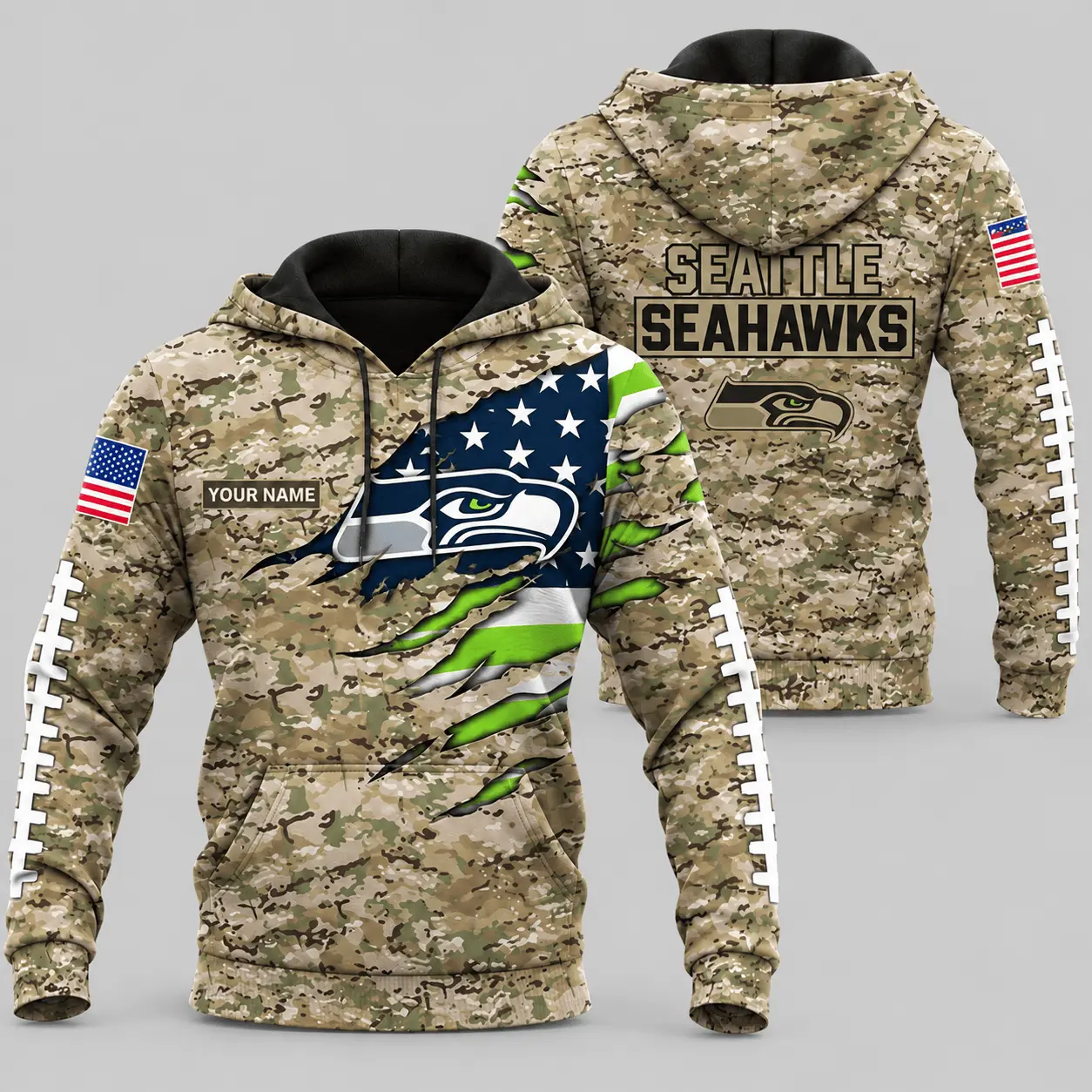 Seattle Seahawks | NFL Camo Flag Claw Mark Hoodie TD