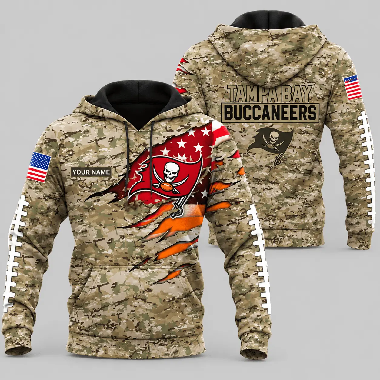Tampa Bay Buccaneers | NFL Camo Flag Claw Mark Hoodie TD