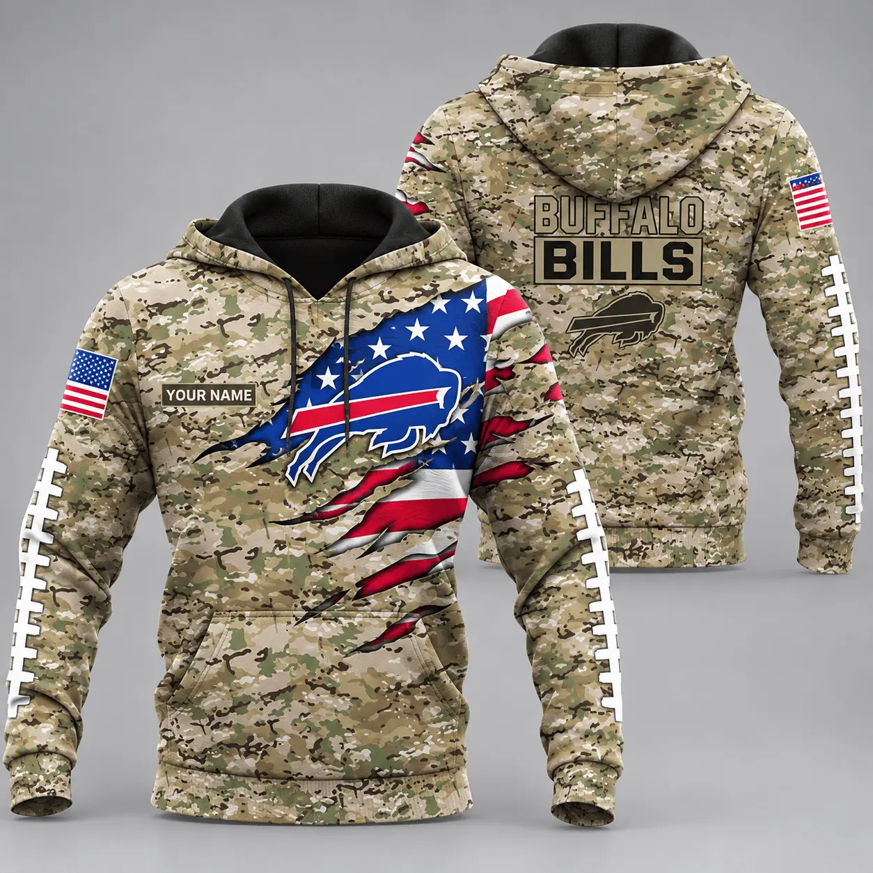 Buffalo Bills | NFL Camo Flag Claw Mark Hoodie TD