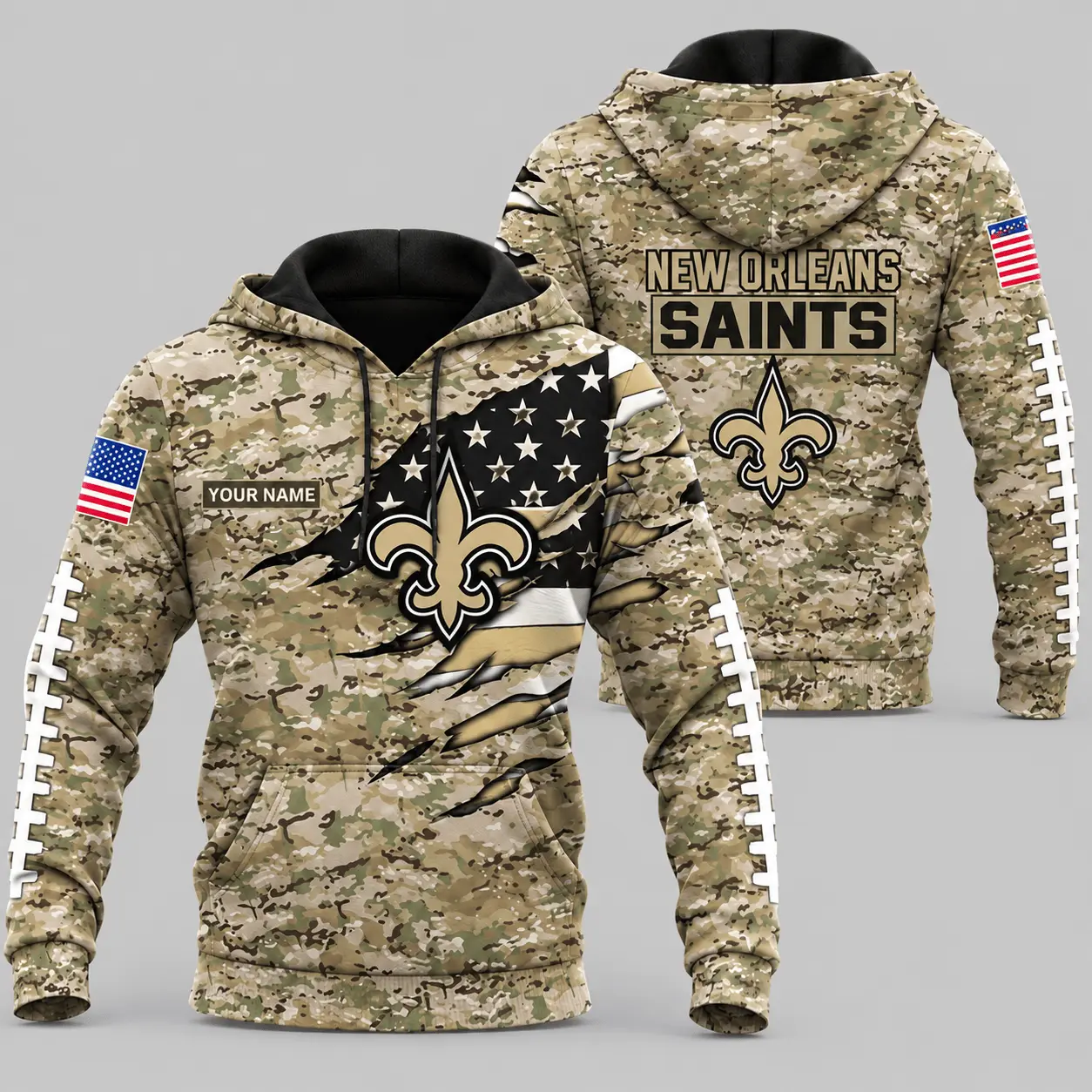 New Orleans Saints | NFL Camo Flag Claw Mark Hoodie TD
