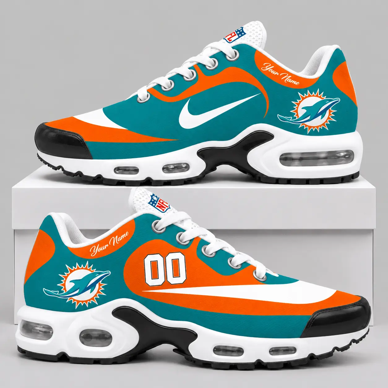 Miami Dolphins | NFL Custom Name Number Air Cushion Sneakers TD