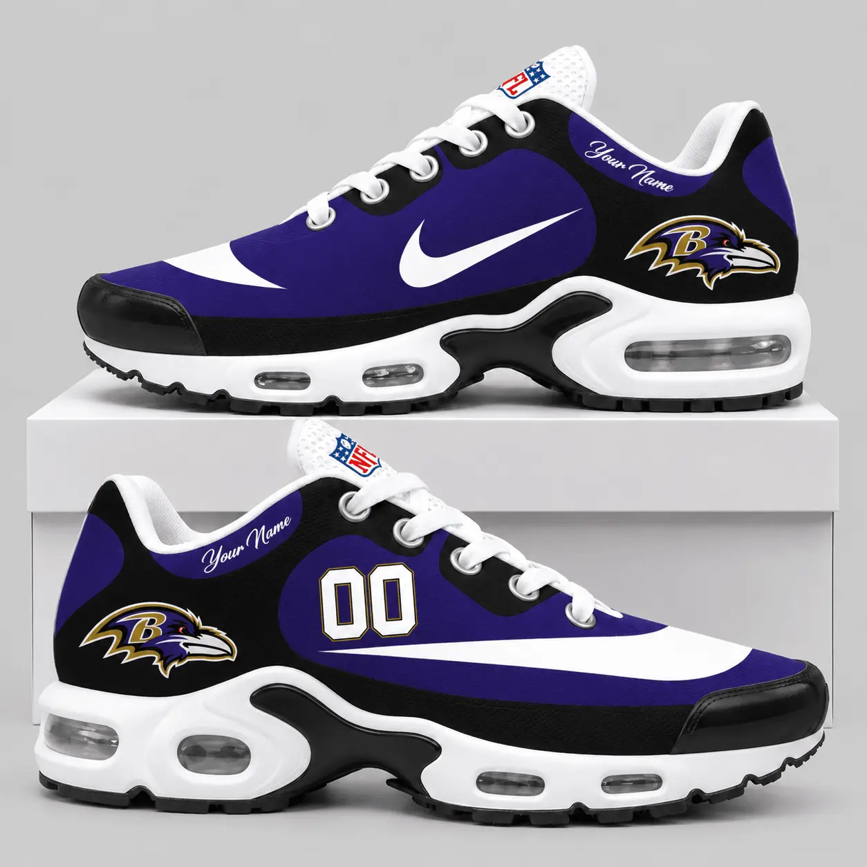 Baltimore Ravens | NFL Custom Name Number Air Cushion Sneakers TD