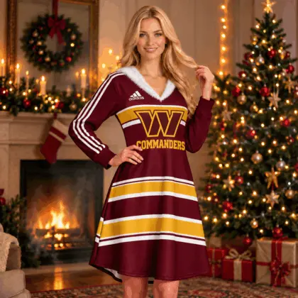 Washington Commanders | Premium Premium NFL Frosted Elegance Faux Fur Trim Holiday Dress NTH1