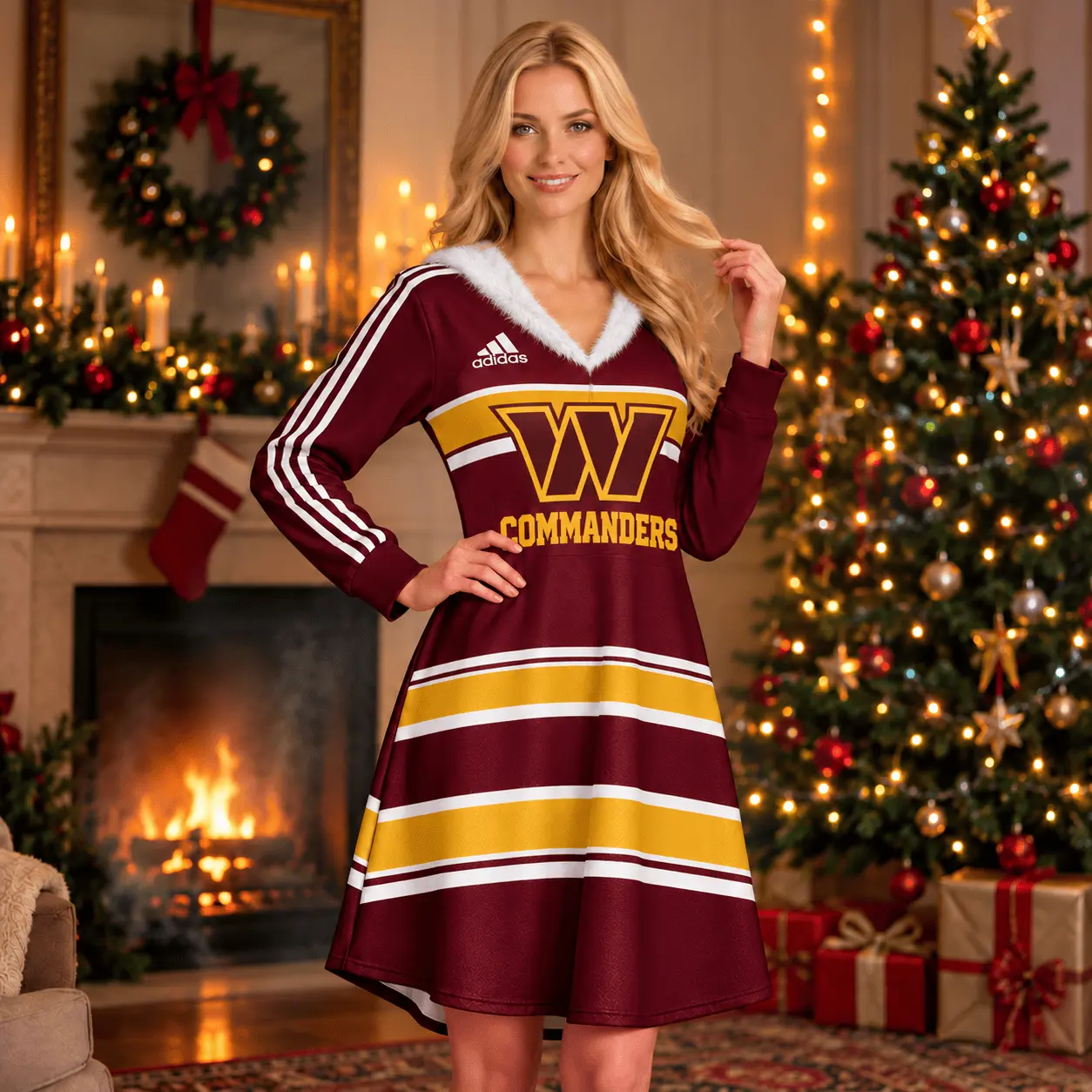 Washington Commanders | Premium Premium NFL Frosted Elegance Faux Fur Trim Holiday Dress NTH1