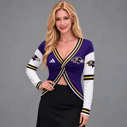 Baltimore Ravens | Premium NFL Luxe Allure Deep V-Neck Wrap Top NTH1