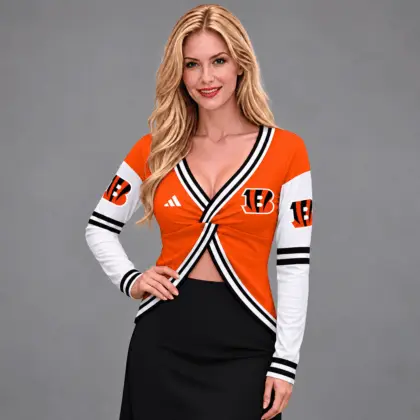 Cincinnati Bengals | Premium NFL Luxe Allure Deep V-Neck Wrap Top NTH1