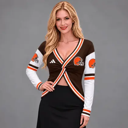Cleveland Browns | Premium NFL Luxe Allure Deep V-Neck Wrap Top NTH1