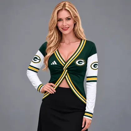 Green Bay Packers | Premium NFL Luxe Allure Deep V-Neck Wrap Top NTH1