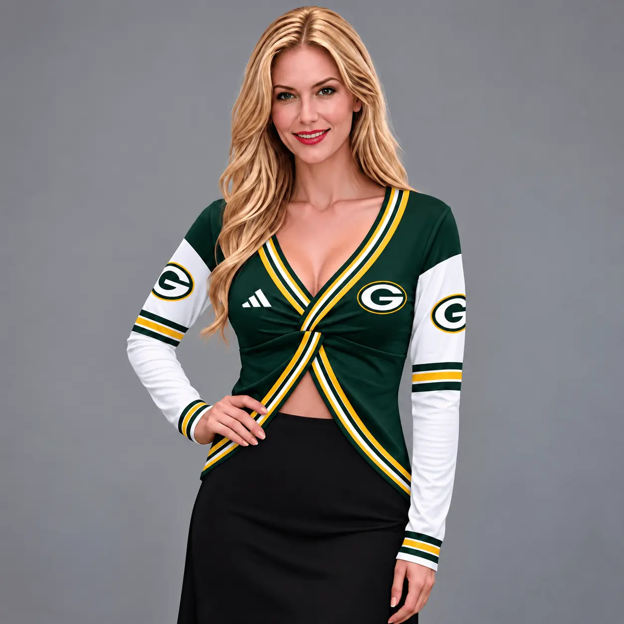Green Bay Packers | Premium NFL Luxe Allure Deep V-Neck Wrap Top NTH1