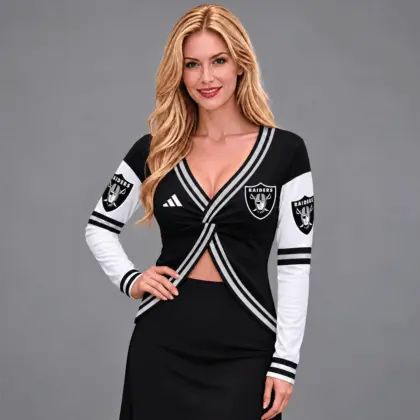 Las Vegas Raiders | Premium NFL Luxe Allure Deep V-Neck Wrap Top NTH1
