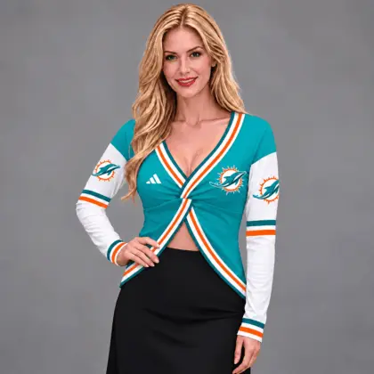Miami Dolphins | Premium NFL Luxe Allure Deep V-Neck Wrap Top NTH1