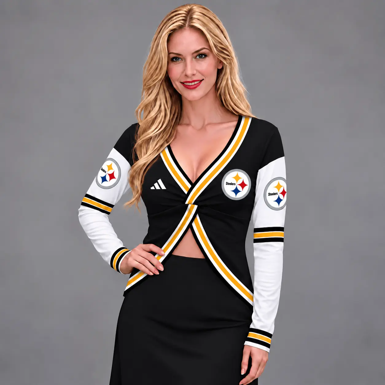 Pittsburgh Steelers | Premium NFL Luxe Allure Deep V-Neck Wrap Top NTH1