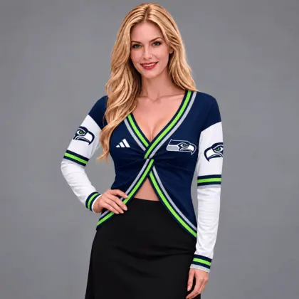 Seattle Seahawks | Premium NFL Luxe Allure Deep V-Neck Wrap Top NTH1