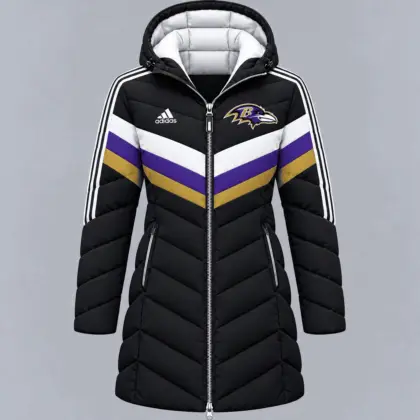 Baltimore Ravens | Premium NFL Luxe Winter Elegance Long Hooded Puffer Coat NTH1