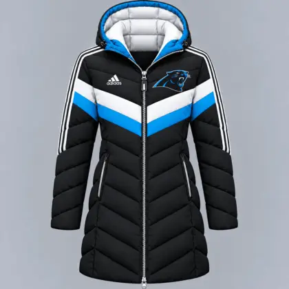 Carolina Panthers | Premium NFL Luxe Winter Elegance Long Hooded Puffer Coat NTH1