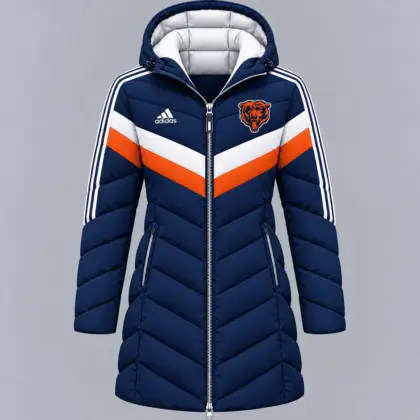 Chicago Bears | Premium NFL Luxe Winter Elegance Long Hooded Puffer Coat NTH1