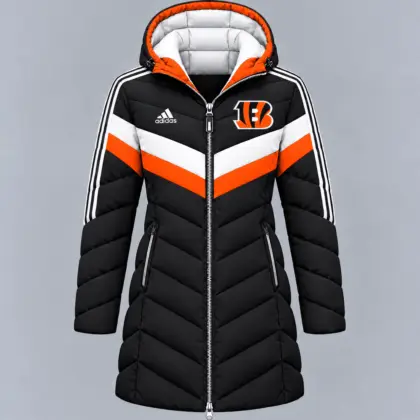 Cincinnati Bengals | Premium NFL Luxe Winter Elegance Long Hooded Puffer Coat NTH1