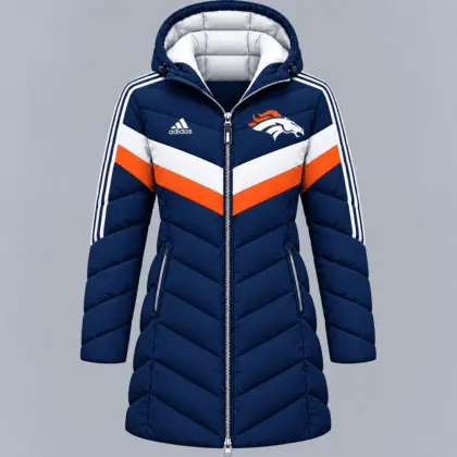 Denver Broncos | Premium NFL Luxe Winter Elegance Long Hooded Puffer Coat NTH1
