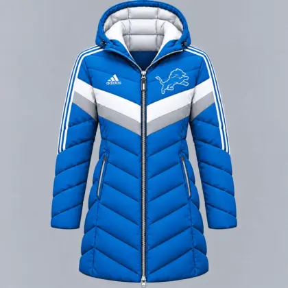 Detroit Lions | Premium NFL Luxe Winter Elegance Long Hooded Puffer Coat NTH1