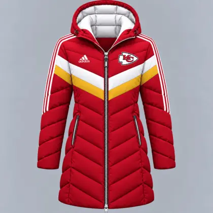 Kansas City Chiefs | Premium NFL Luxe Winter Elegance Long Hooded Puffer Coat NTH1